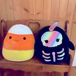 Squishmallows Cannon Candy corn & Bufinda Narwhal (glows in the dark)